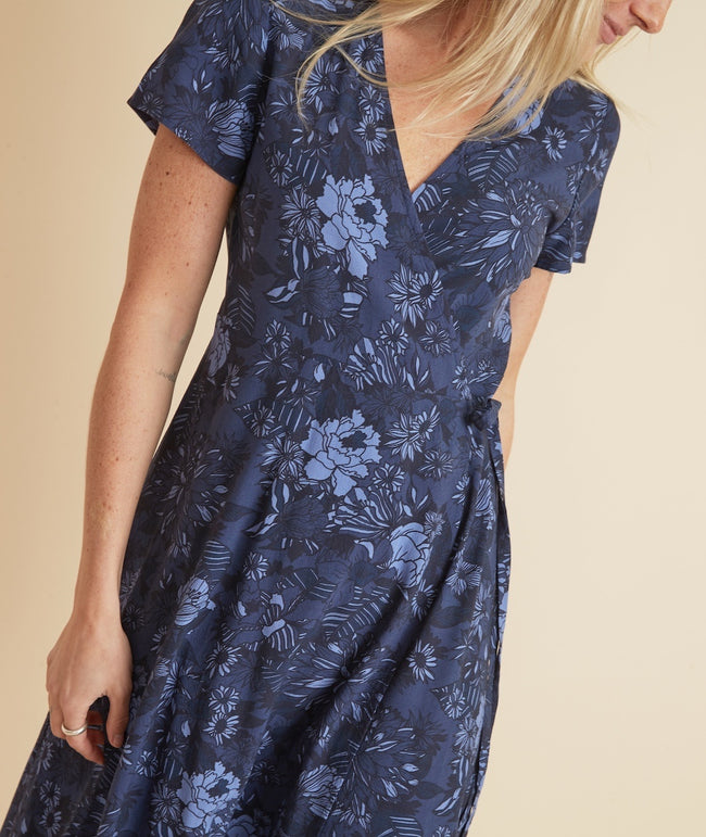 Emlyn Midi Wrap Dress in Navy Floral ...